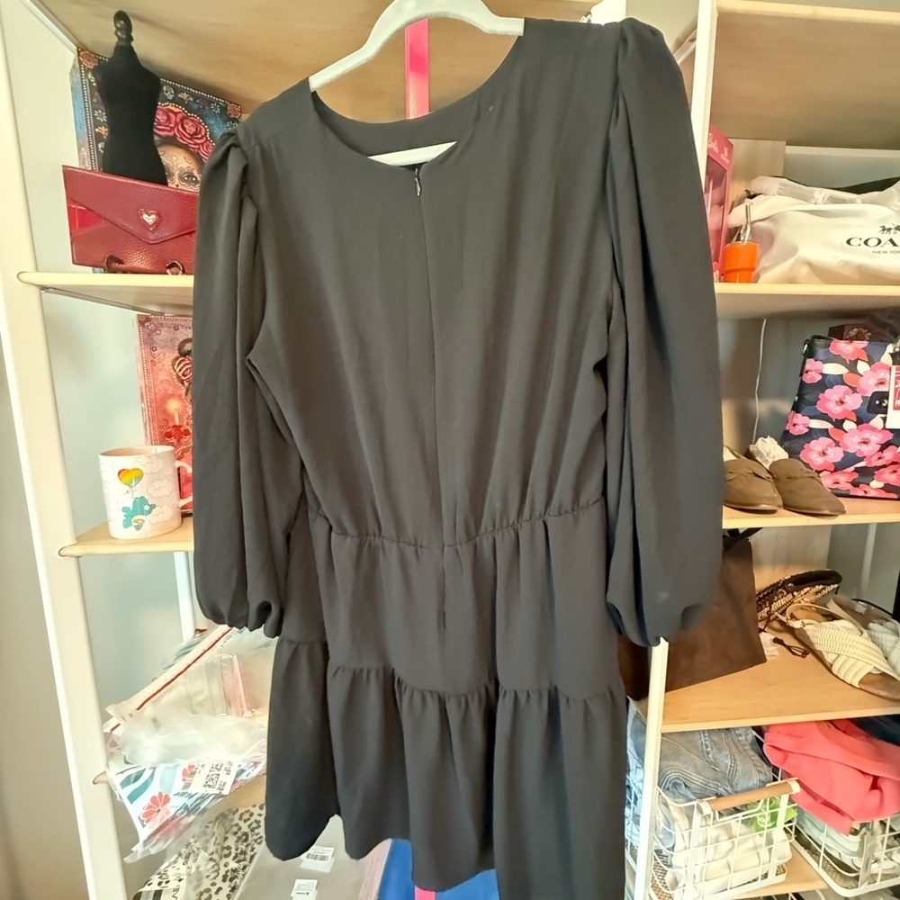 Title: CeCe Black Tiered Dress – Size L, Lined, Stretch Waist, EUC